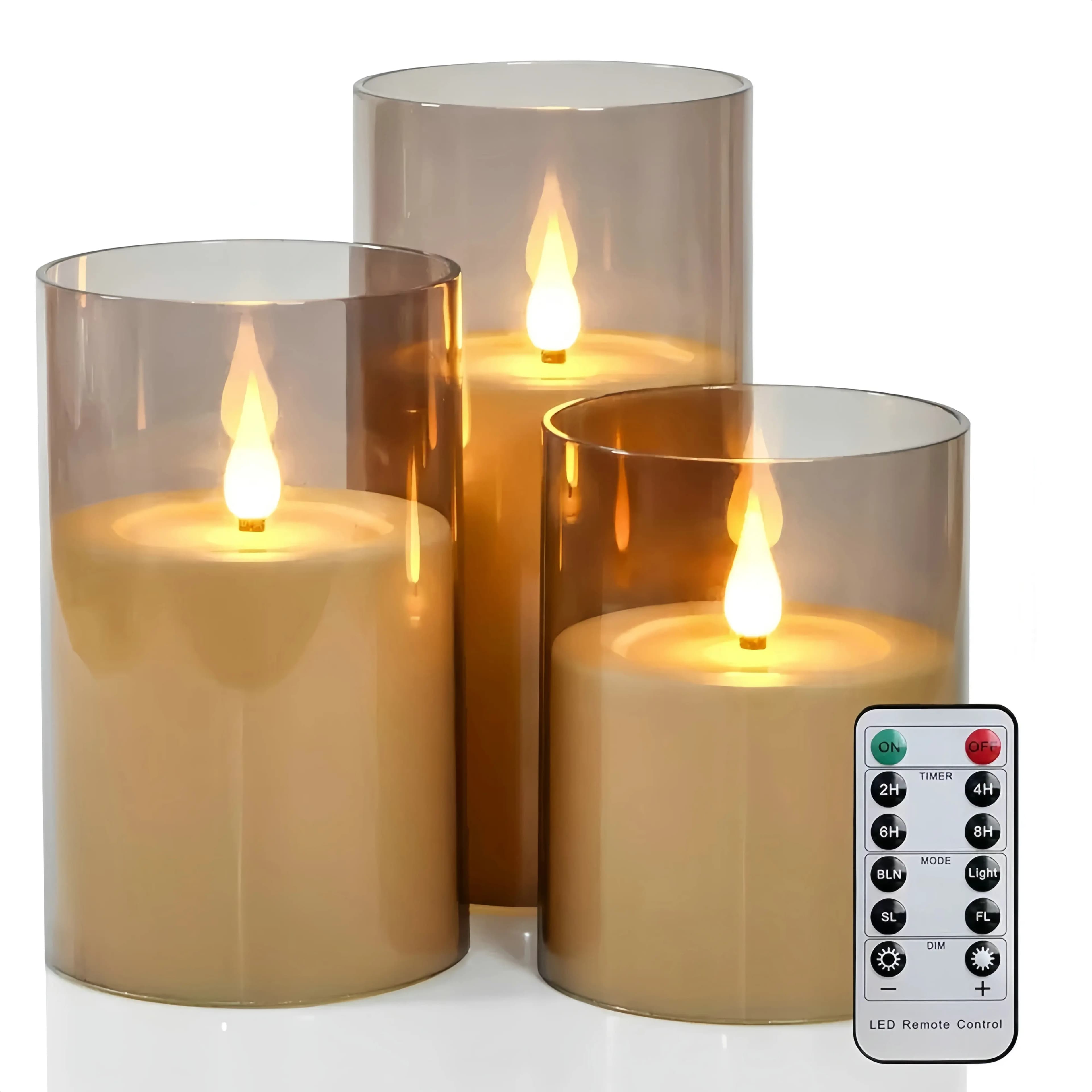 Acrylic Grey Acrylic LED Candles With Remote Control and Timer, Battery Operation or USB Charger, Column Candle for Weddings, Party and Home