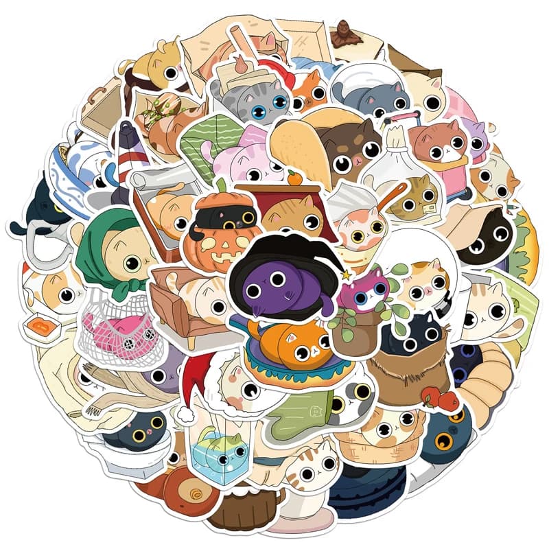 50PCS Kawaii Cute Cat Stickers Cartoon Animal Waterproof Decals for Water Bottle Laptop Phone Case Scrapbooking Fun