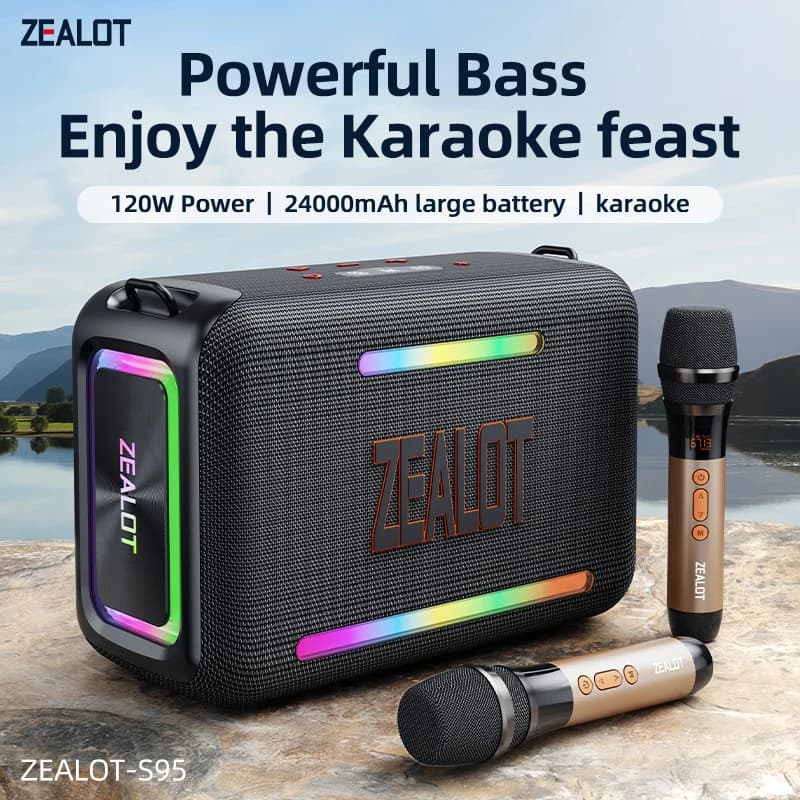 Altoparlante Zealot-S95M Altoparlante per feste karaoke Bluetooth con sistema audio bidirezionale Uscita 120 W Microfono incorporato/cablato per feste