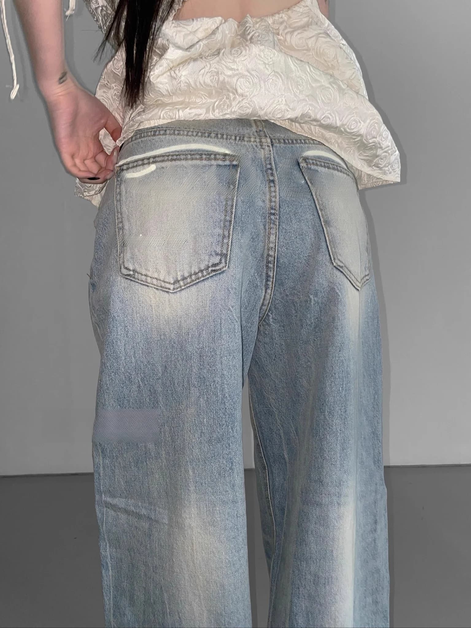 Jeans a Vita Alta e Gamba Dritta Modellanti, Stile Unico SEI Street Angel Wings Y2K, Lavati, Larghi, Casual, Versatili, Stile Coreano