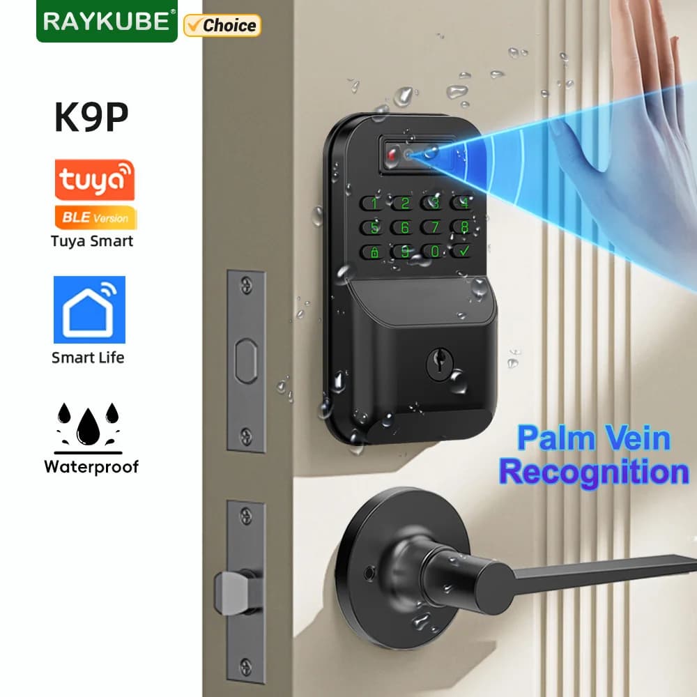 RAYKUBE K9P Impermeabile Tuya Bluetooth Palm Vein Recognition Serratura elettronica digitale intelligente con password/chiave/sblocco APP