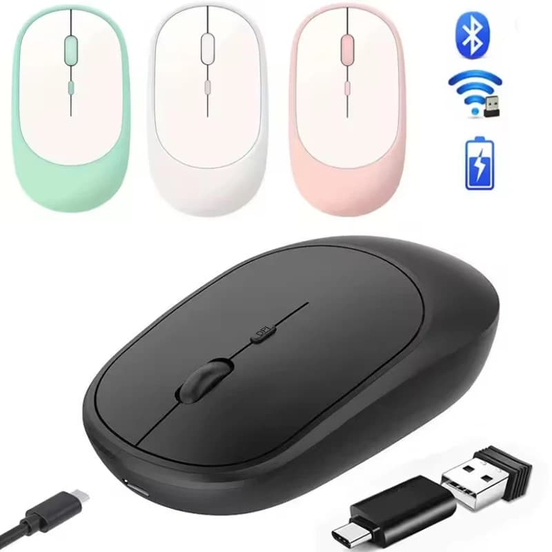 Mouse wireless ricaricabile Doppie modalità Mouse per computer cordless USB 2.4G compatibile con Bluetooth per laptop MacBook Tablet PC Mause