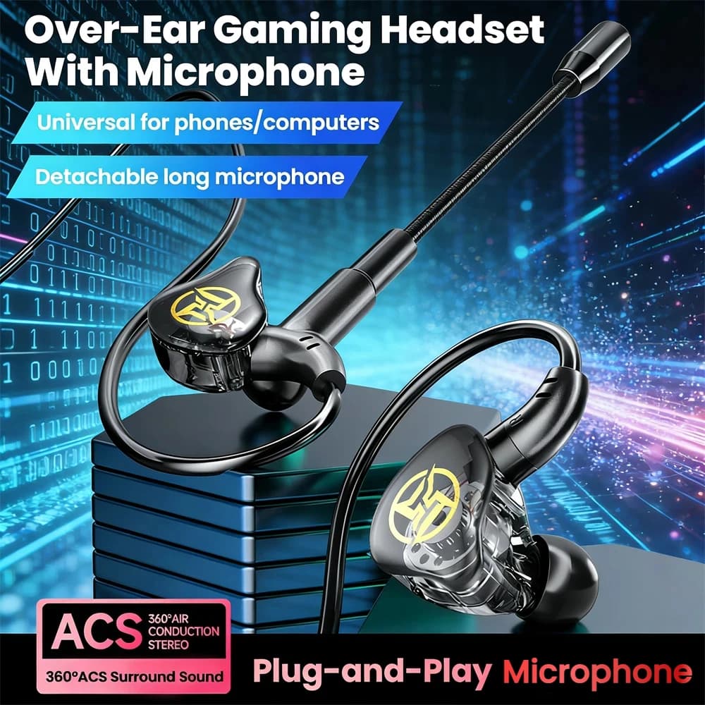 3.5 mm/Type-C wired headphones with connectable double microphones, in-ear headphones for games, mobile phone headphones