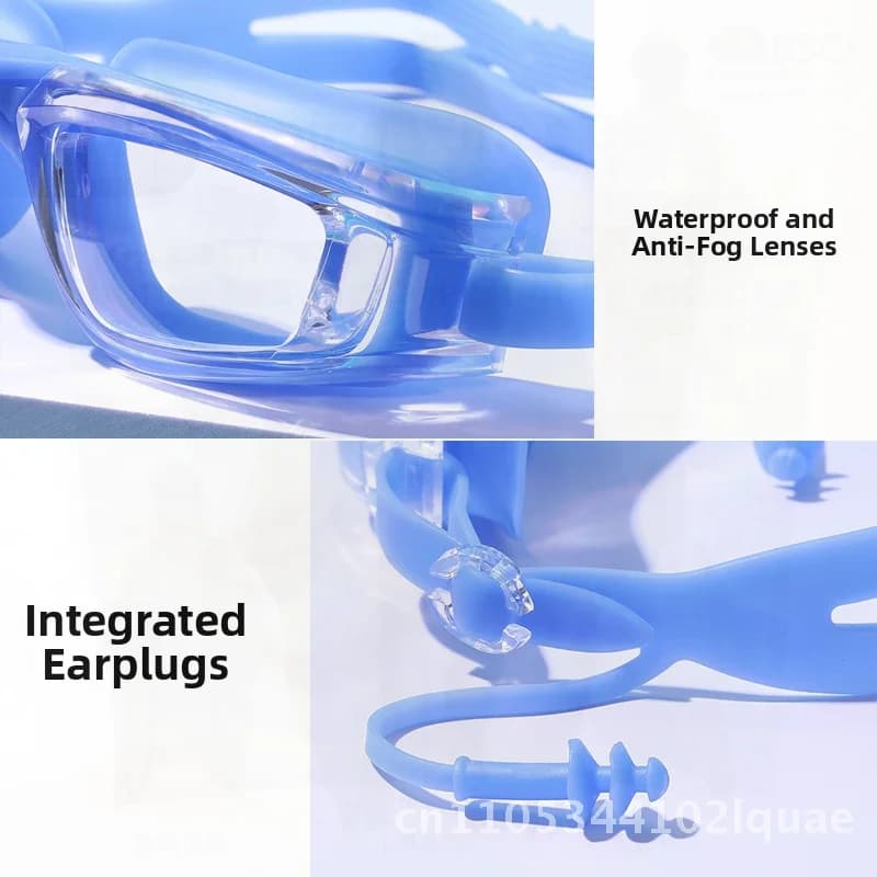 Adult Silicone Swimwear Men Women Single-piece Ear Caps Transparent HD Anti-fog Waterproof Black Blue Lake Blue Pink