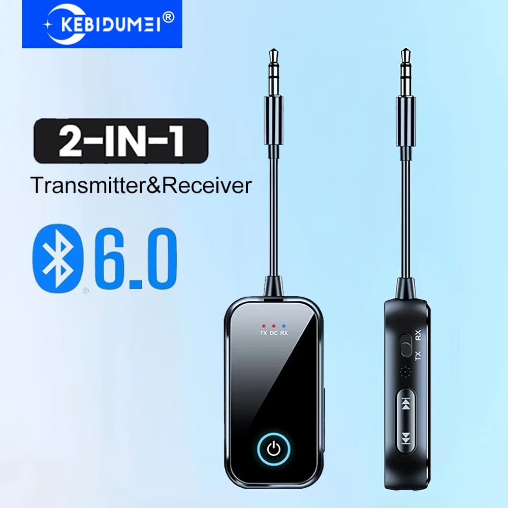 Bluetooth transmitter receiver 6.0 2 in 1 3.5 mm Bluetooth wireless stereo music audio adapter for headphones Audio TV speaker for car