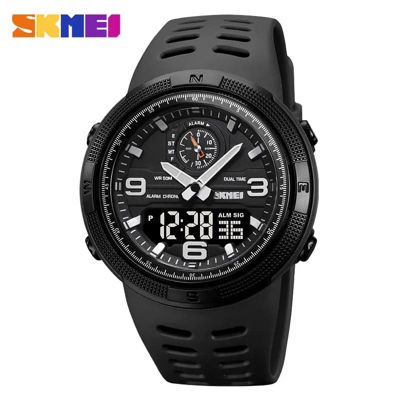 SKMEI 1655 Orologio elettronico da uomo per sport all'aria aperta Doppio display Orologio da esplorazione per studenti impermeabile multifunzionale