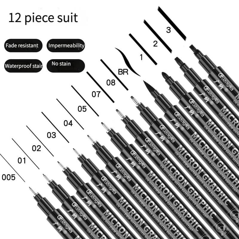 Pigment Liner Micron Pen set Pennarelli Manga Penna ad ago Pennello artistico Penne a gancio dipinte a mano Schizzo Fineliner Disegno di cancelleria