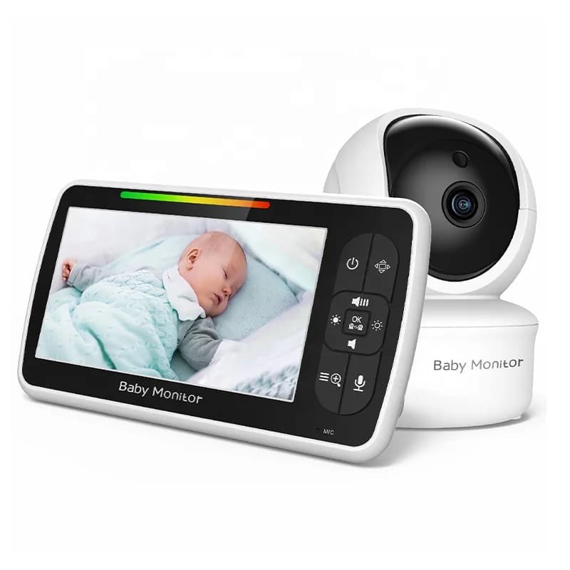 2025 QZT Videocamera per baby monitor Schermo da 5,0 pollici Conversazione bidirezionale Visione notturna Digitale 3000mAh Telecamera per monitoraggio del bambino da 360 gradi