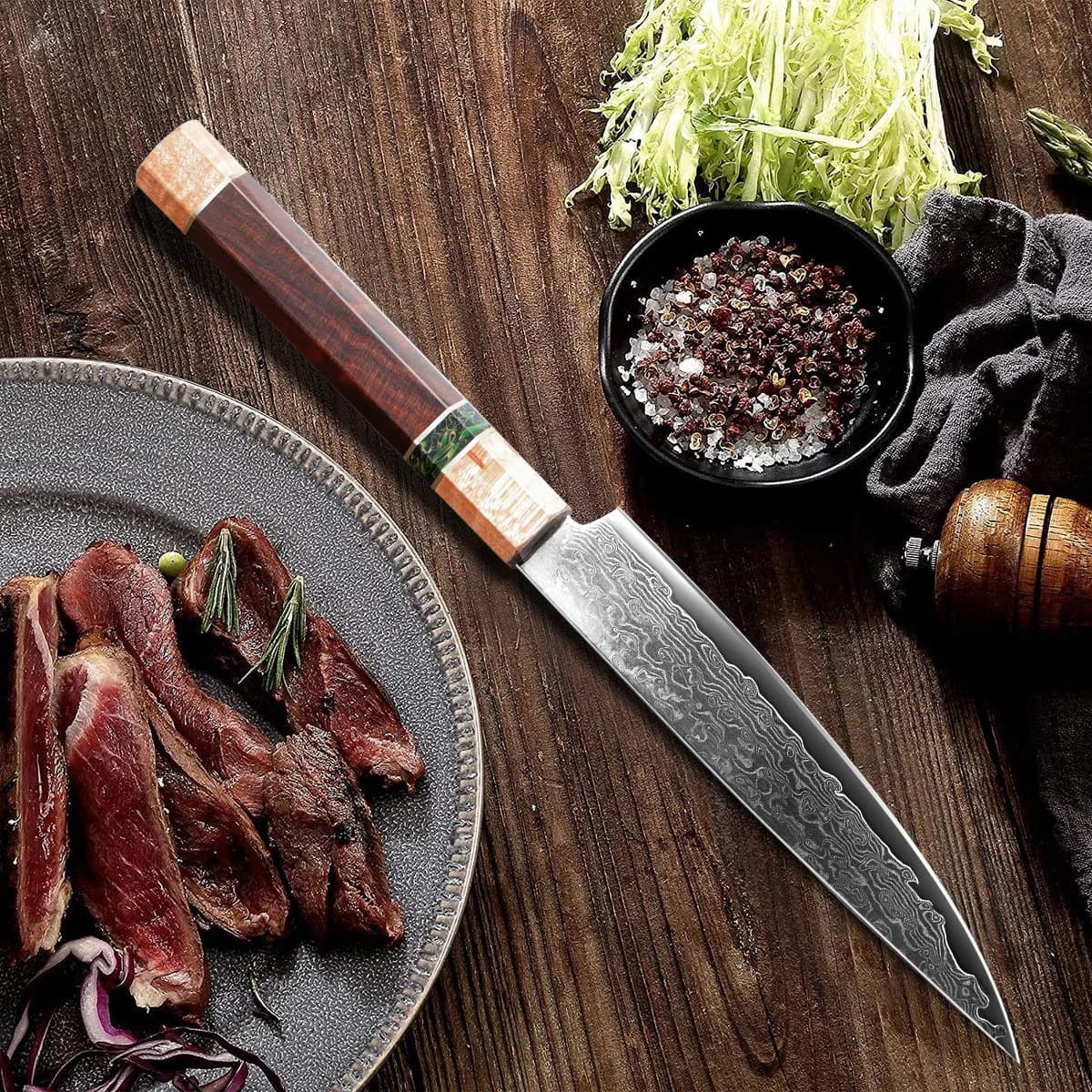 Coltello multiuso da 5.5 pollici 67 strati acciaio damasco VG10 lama Sharp chef mannaia Paring bistecca Barbecue coltelli da cucina manico in acero