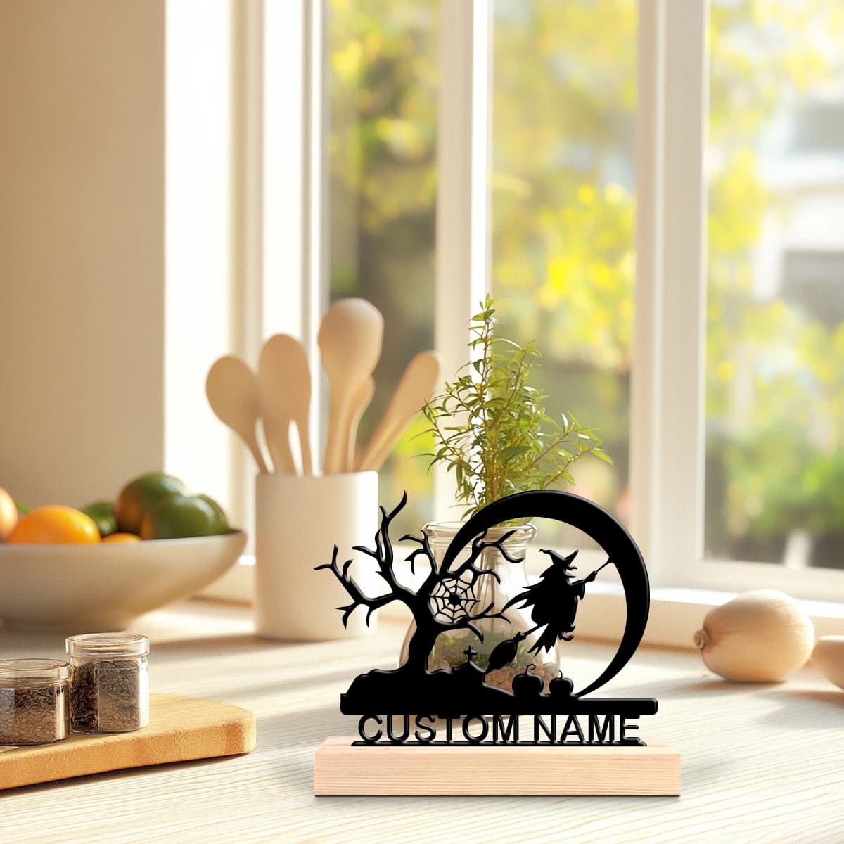 1pc Metal Art Desktop Decoration Customizable Content Equipped with Wooden Base Art Decoration, Desktop Decoration