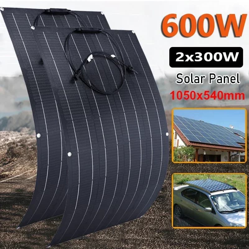 Kit pannello solare 18V 600W 300W Caricatore flessibile per celle solari monocristalline per yacht da campeggio all'aperto Camper Auto RV Barca