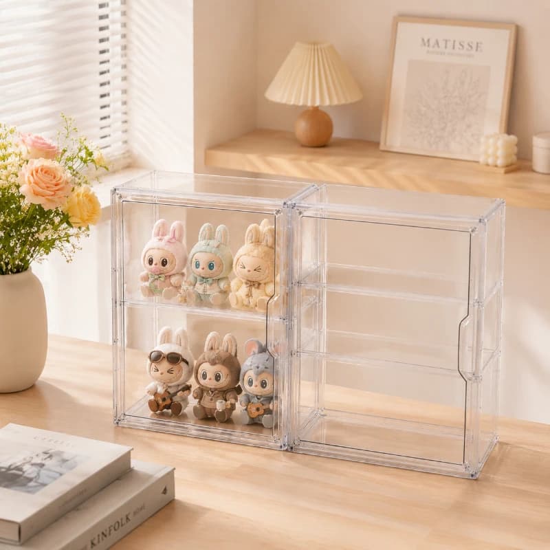 Espositore in Acrilico a 3 Strati, Contenitore Antipolvere a 2 Scomparti per Action Figure, Organizzatore Multistrato per Blind Box