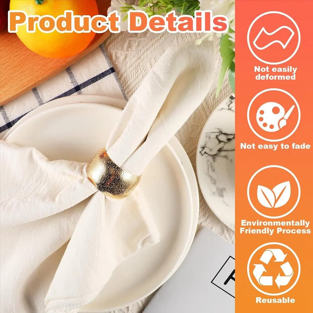 ABPP 24 Pieces Golden napkin holders for fabric napkins, wedding napkins