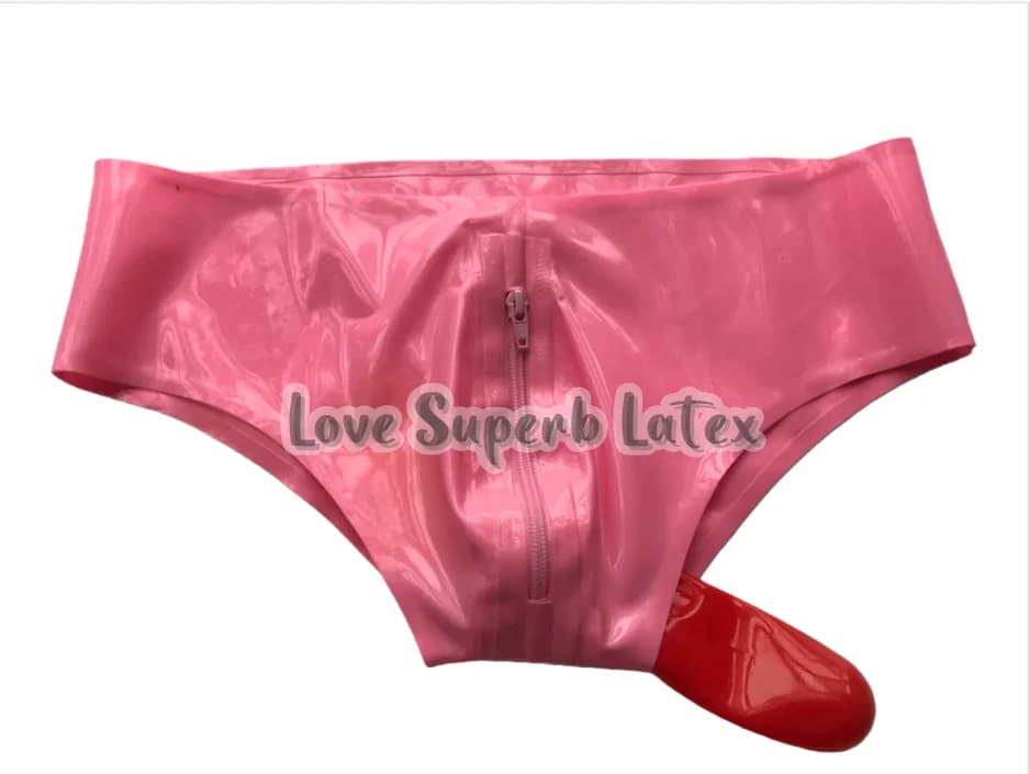 Slip da uomo sexy in lattice Intimo in gomma fetish con cerniera frontale e preservativo per pene ano Halloween