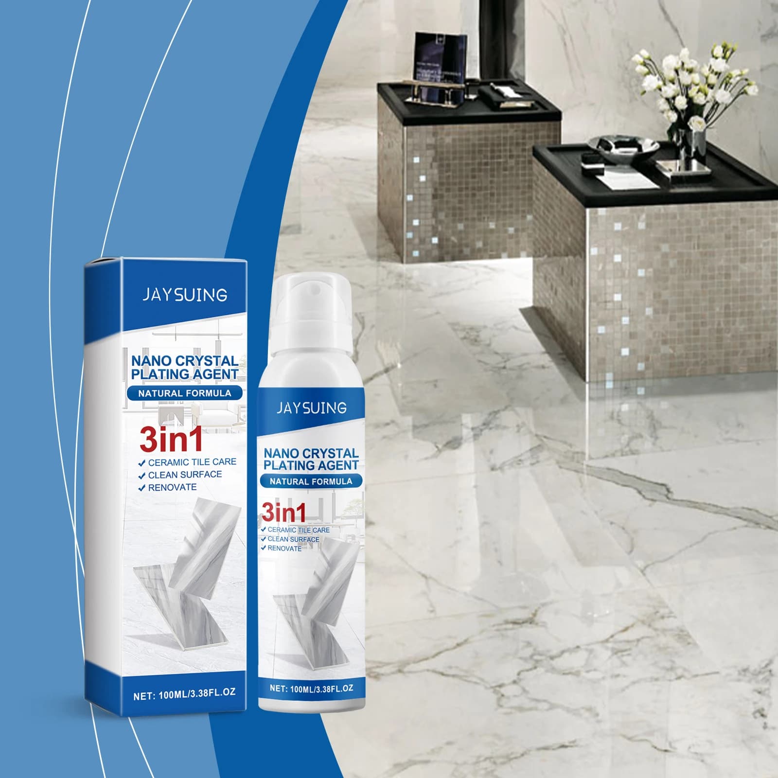 Jaysuing Stone Nano Crystal Placcatura Spray Piastrelle di ceramica Pietra Riparazione Graffi Luminoso Nuovo Agente di placcatura di cristallo Spray