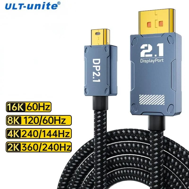 Mini DisplayPort Cable 2.1 16K 8K120Hz 4K240Hz 80Gbps DP bidirectional to Mini DP for MacBook gaming laptop