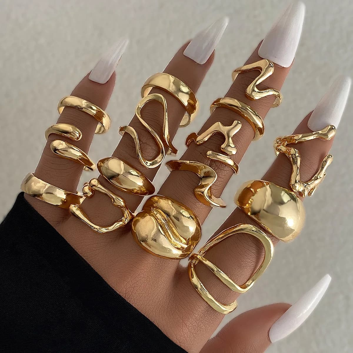 15 pieces/set geometric alloy ring, asymmetrical hollow decoration, simple ring for women, suitable for everyday use or festive