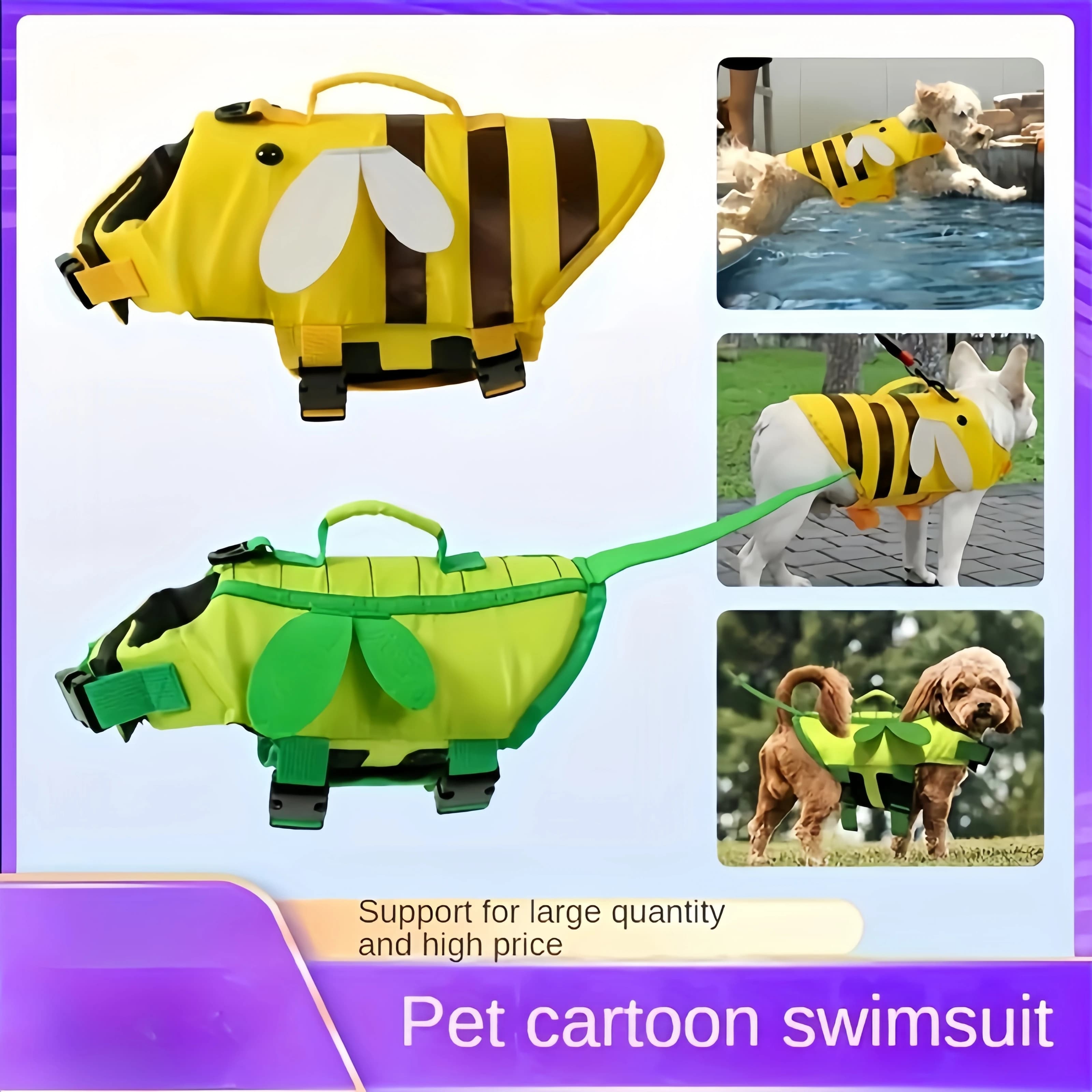 Gilet di salvataggio galleggiante per cani con design a forma di ape e scarabeo, regolabile, per piscina e spiaggia