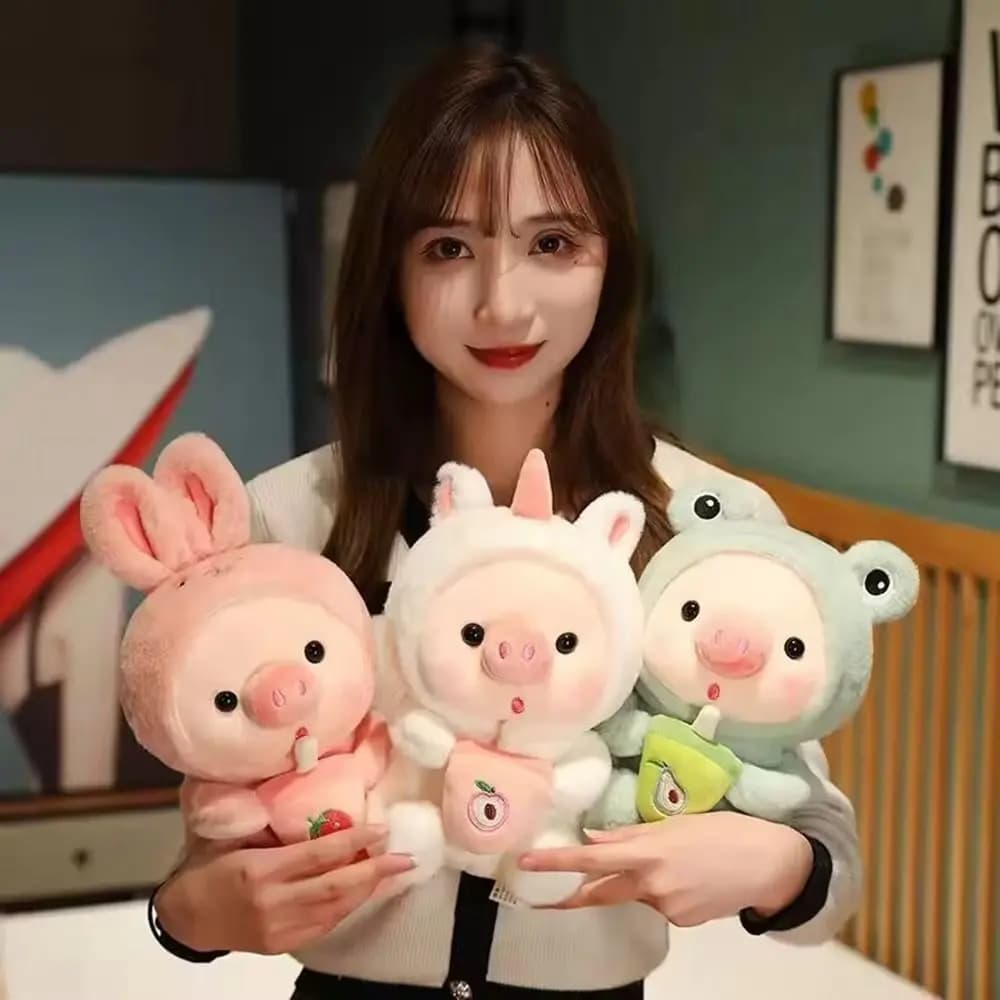 Peluche a forma di maiale con design a cartone animato, stile Kawaii, con cappello da coniglio, design trasformabile, animali di peluche, decorazione per divano