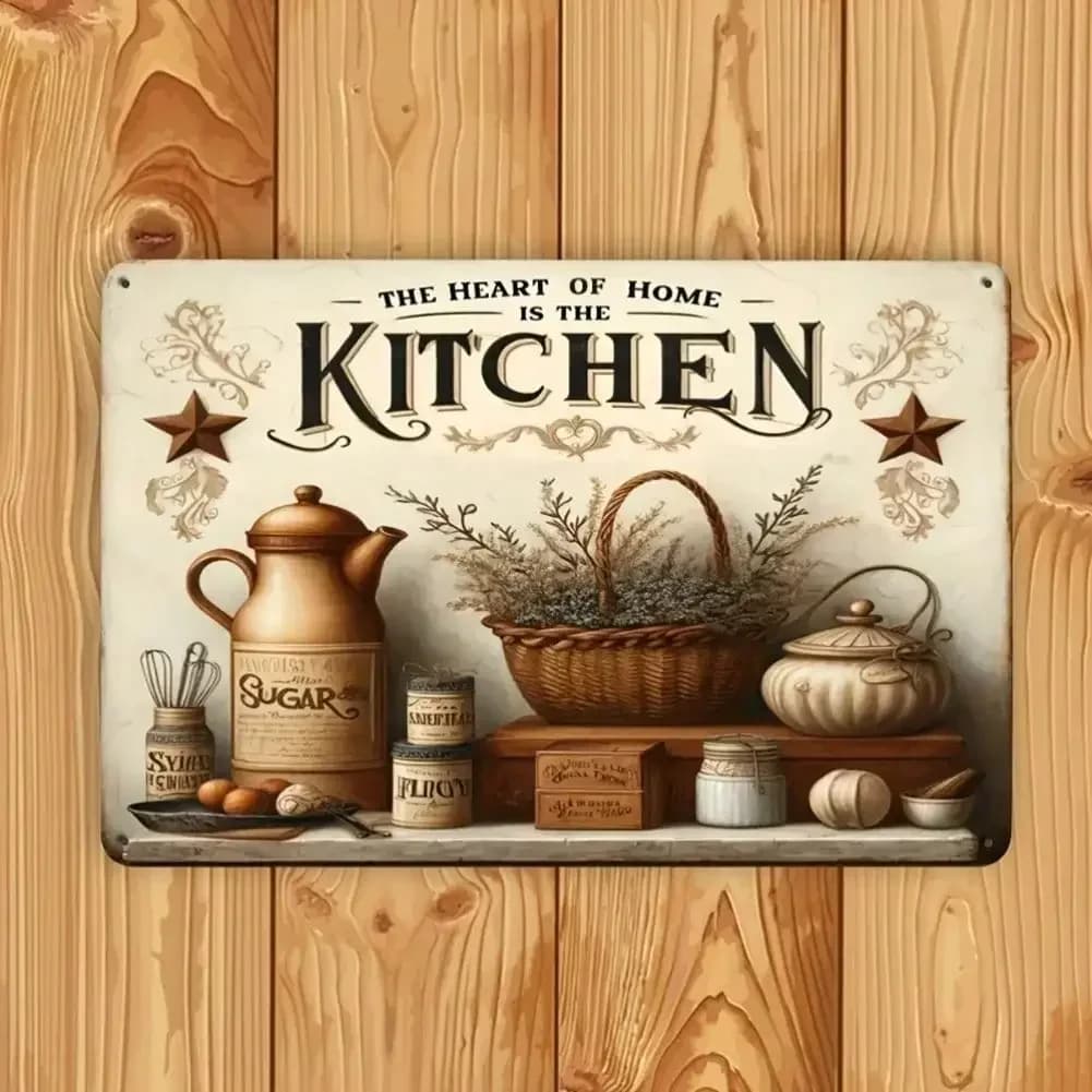 Rustic Kitchen Decor Wall Art with Cooking Utensils & Spice Design, Waterproof Canvas Print for Home Housewarming Gift