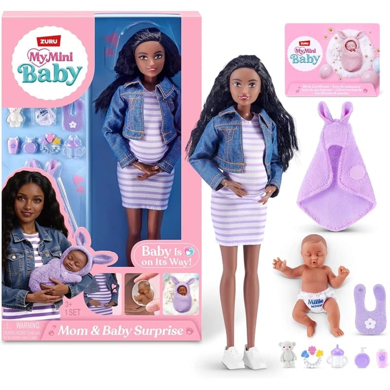 Genuine ZURU My Mini Baby Mom & Baby Surprise Doll Set Removable Flip Maternity Belly with Slime Amniotic Sac Ornament Gift