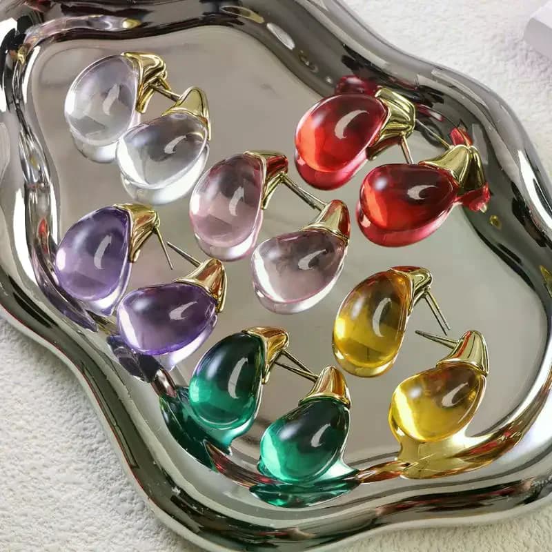 1 paio di orecchini in resina trasparente con gocce d'acqua minimamente colorate, design alla moda, senso, orecchini da donna, accessori per gioielli, regali