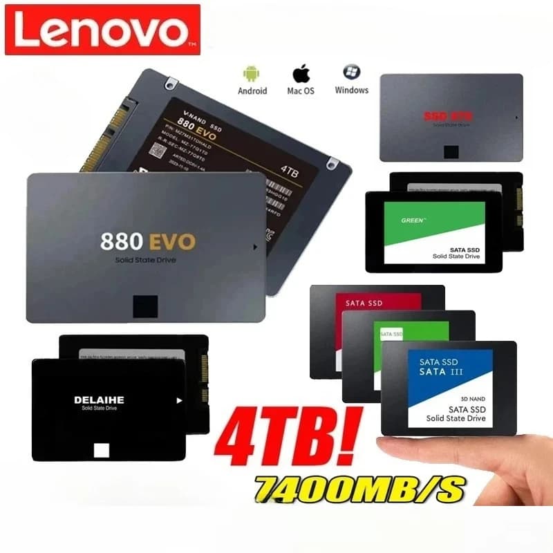 Disco rigido esterno SSD Lenovo da 4 TB per disco rigido interno con interfaccia Sata3, unità a stato solido portatile ad alta velocità per laptop