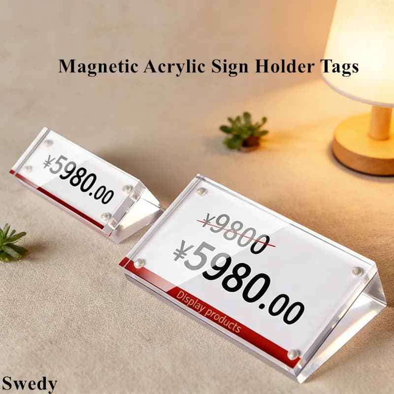 6 Pezzi 20x50mm / 70x40mm Espositore Inclinato in Acrilico per Segnaletica, Porta Menu Ristorante, Porta Prezzi Magnetico, Porta Cartellini