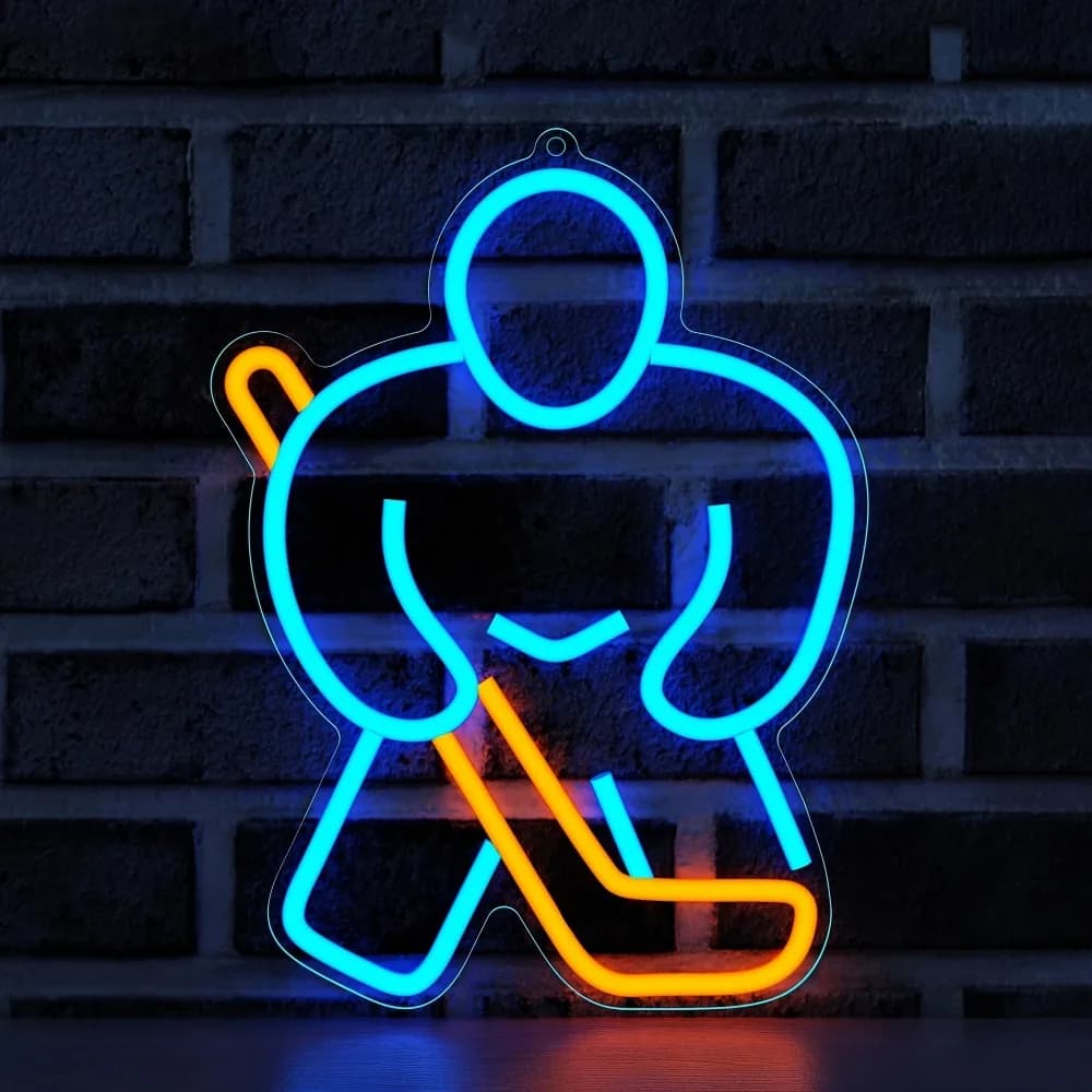 Ice Hockey Player LED Neon Sign for Wal Decor Dimmable USB Neon Light for Sports Bar Man Cave Club Bedroom Home Decor Lamp Gifts