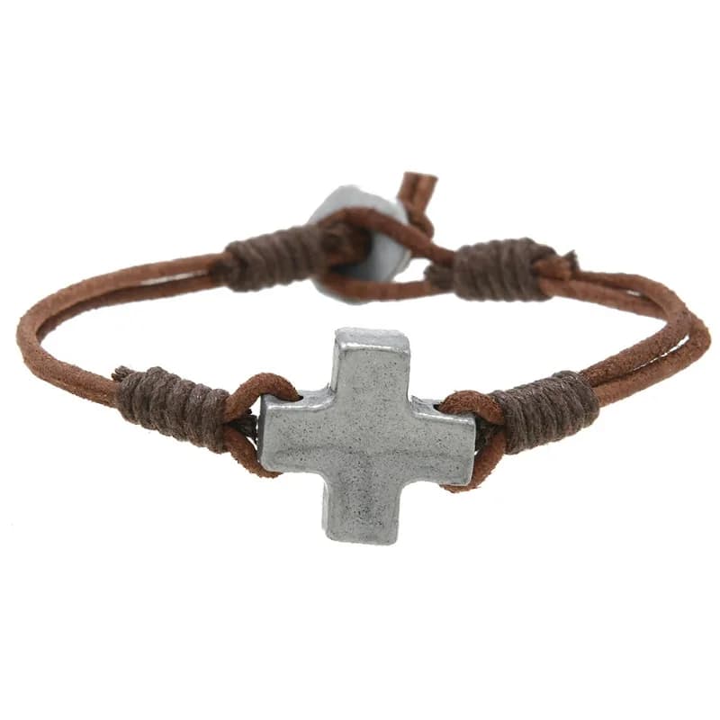 Bracciale da uomo in pelle rustica fatto a mano, regalo vintage regolabile con cinturino a croce