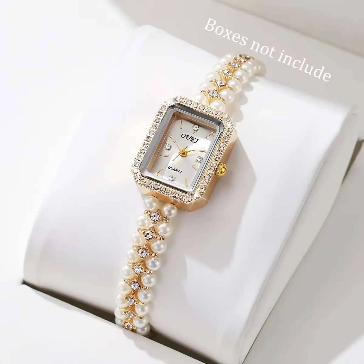Fashionable Square Women's Watch Elegant Quartz Wrist Watch With Reloj Mujer Imitation Pearl Strap (No Box)