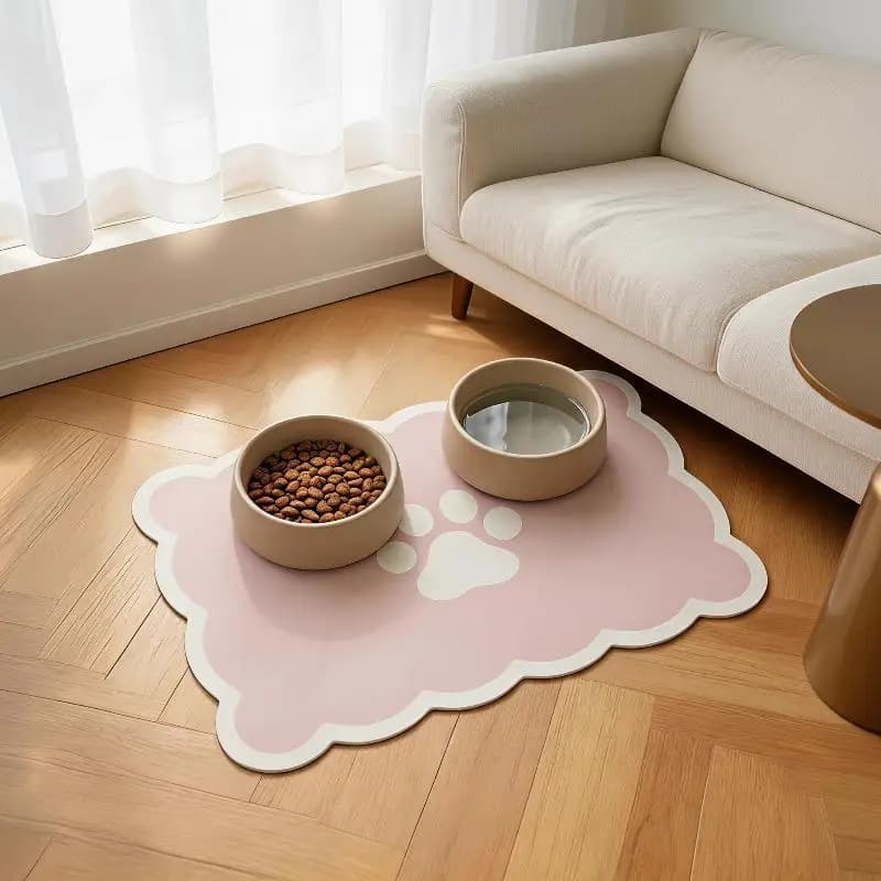 Waterproof Absorbent Pet Feeding Mat Non Slip Backing Wavy Edge Design For Cat Dog Food Bowls Home Daily Use