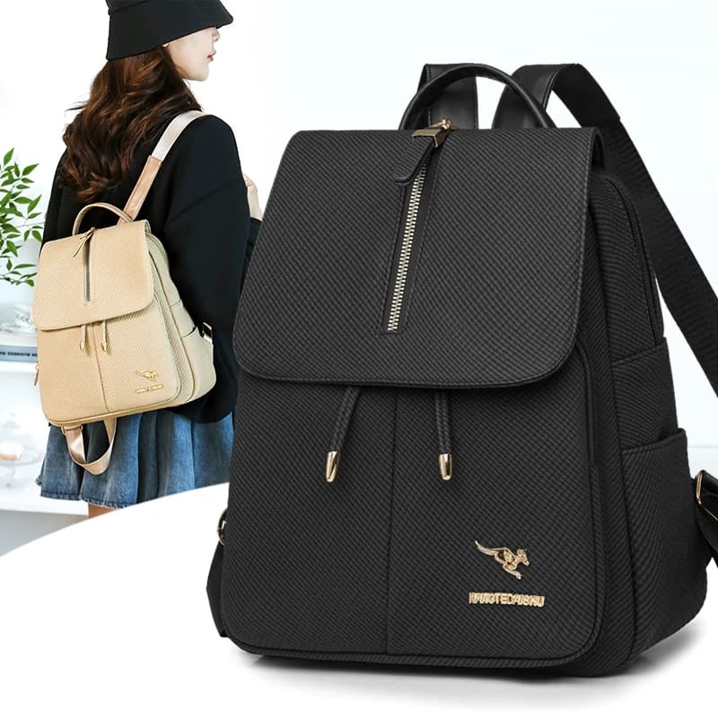 Durable Womens Travel Backpack, PU Leather Casual Flap Rucksack, Large Capacity Daypack for Work, Weekend Trip, and Outdoor Use