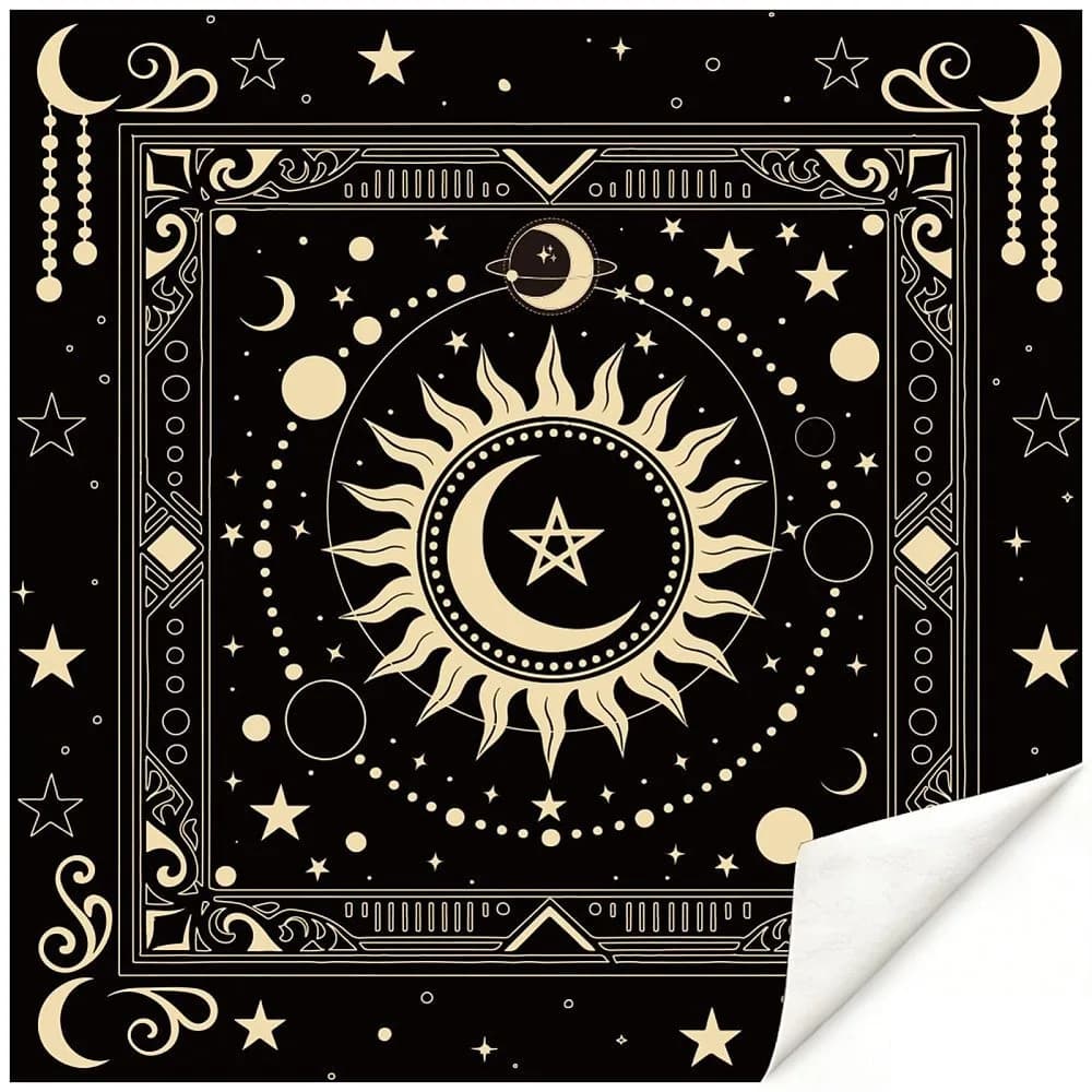 Tovaglia in Velluto per Tarocchi, Tappetino per Carte Divinatorie, Tovaglia per Pendolo, Quadrata, Motivo Sole, 500x500mm