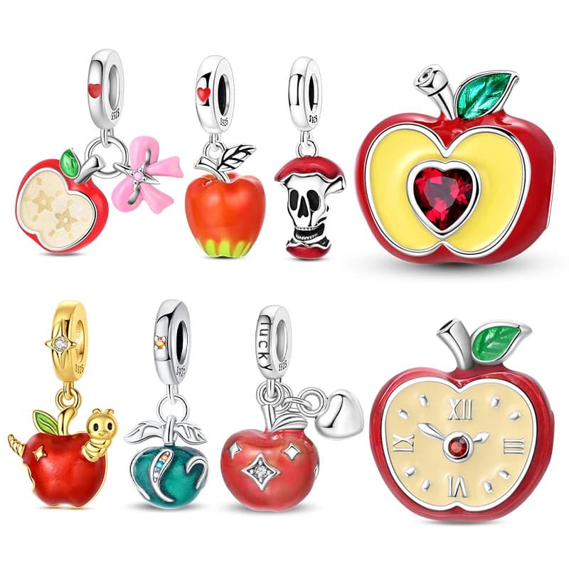 Ciondolo Charm in Argento 925 Serie Apple a Forma di Cuore di Caramella, Adatto per Bracciali e Collane da 3mm, Gioielli di Lusso Fai-da-Te per Donne