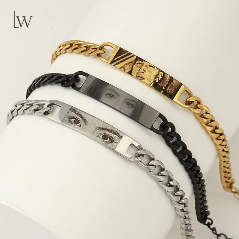 Bracciale con foto occhi personalizzati Braccialetti con foto occhi personalizzati Occhio dell'amante inciso Regalo di gioielli di San Valentino in acciaio inossidabile