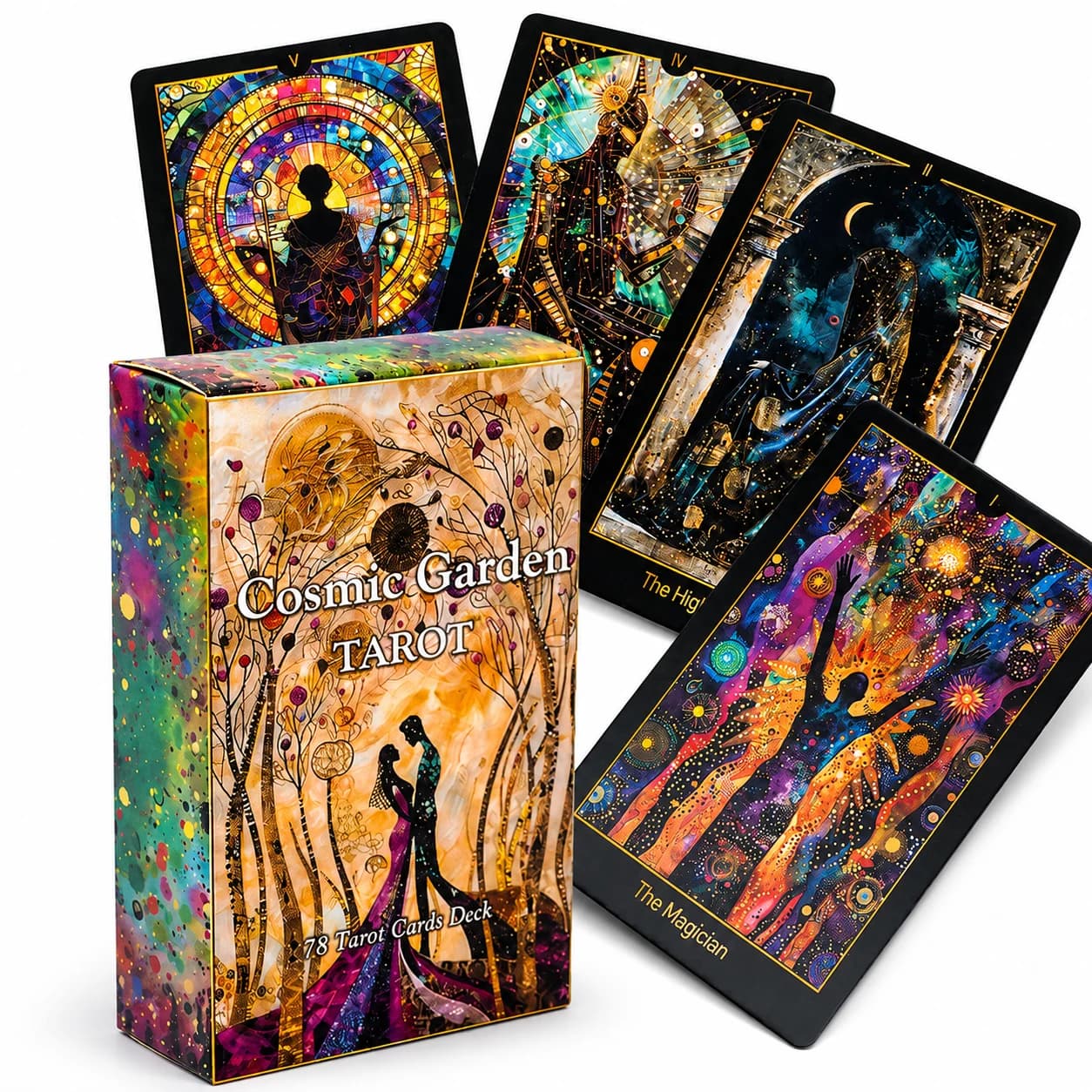Cosmic Garden Tarot Deck 78 Cards Colorful Mystic Oracle Cards Divination Fortune Telling Card Set Spiritual Guidance Tarot Deck