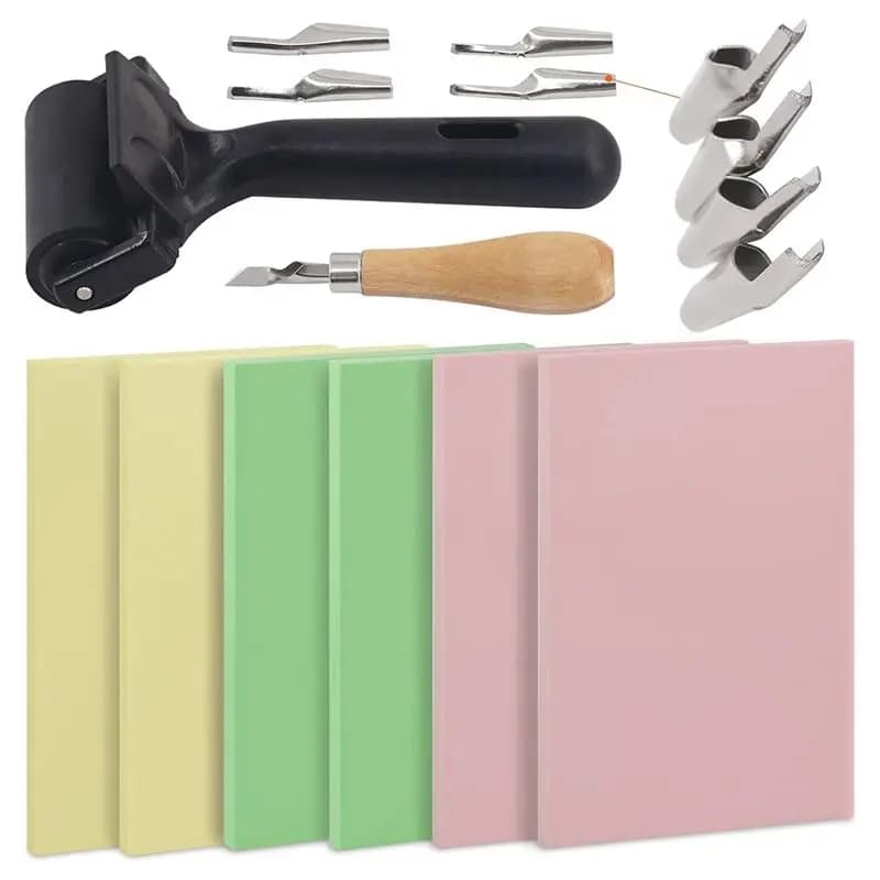 Kit per la creazione di timbri in gomma da 12 pezzi con blocco per timbri, rullo per gomma, strumento per intaglio e taglio su gomma e legno, facile da usare - AT30