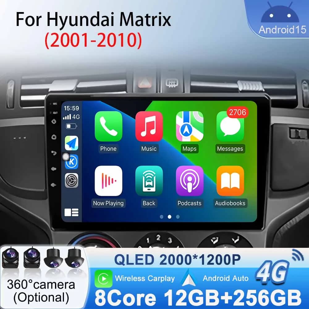 For Hyundai Matrix 2001 - 2010 GPS Android 15 Navigation Stereo Video Reader Bluetooth Autoradio Multimedia Carplay Android Auto