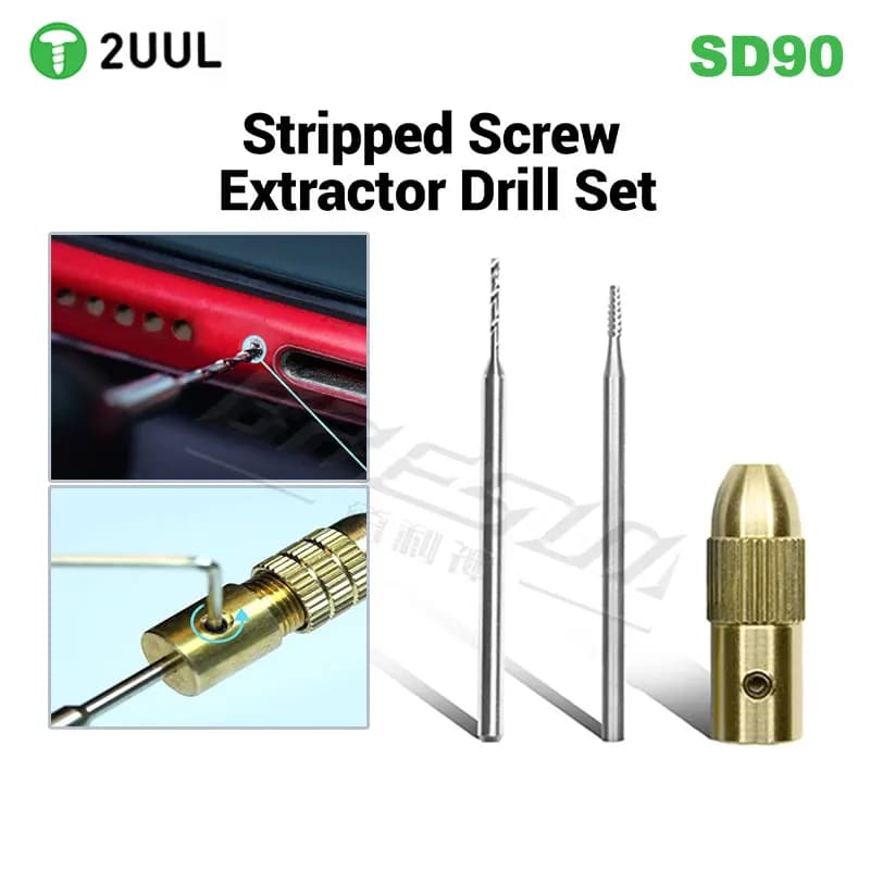 Set di trapani estrattori per viti spelate 2UUL SD90 utilizzati per lo strumento di riparazione per rimozione rapida della vite della scheda madre PCB del telefono spogliato Professiona