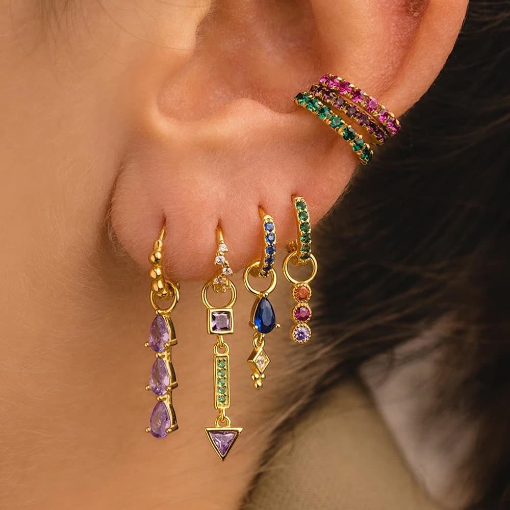 New Design Cubic Zirconia Water Drop Hoop Earring For Women Stainless Steel Geometry Pendant Cartilage Earring Piercing Jewelry