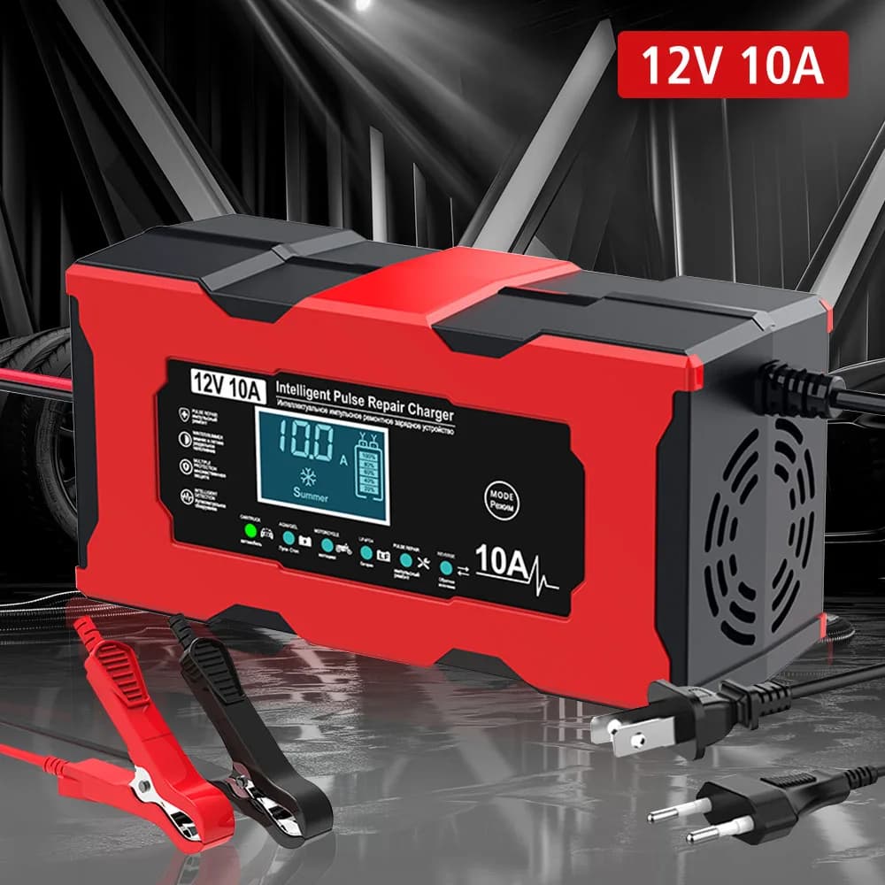 Intelligent battery charging 14.6V 10A Lithium Iron Charger EU/USA 12V 10A Pulse Repair Digital LCD Display Car Charger