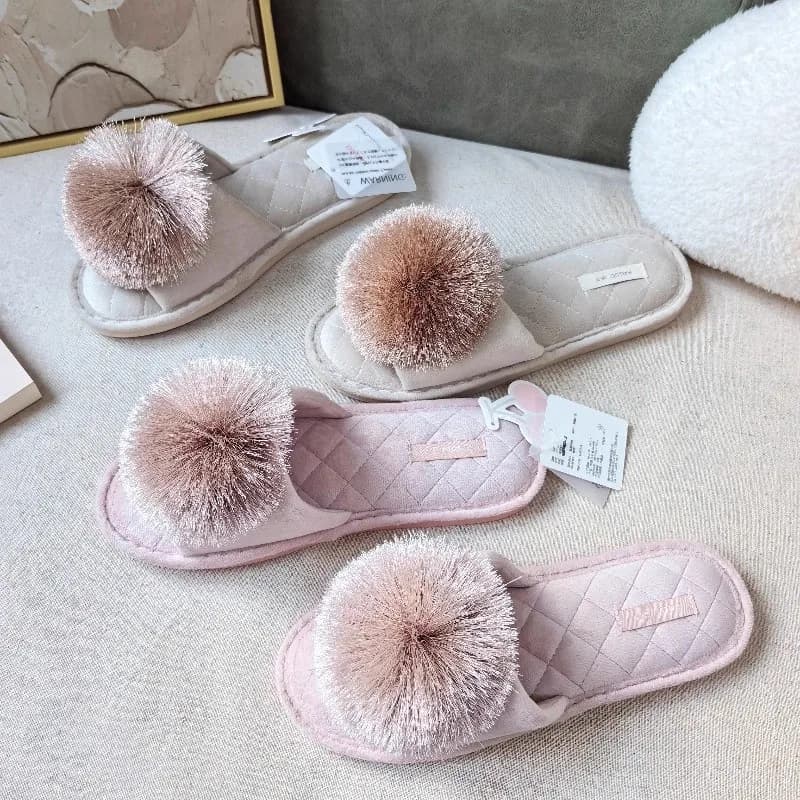 New winter Open Toe slippers fashion fur sole thick flats heel woman Casual Slip On bedroom shoes soft shoes outdoor slides