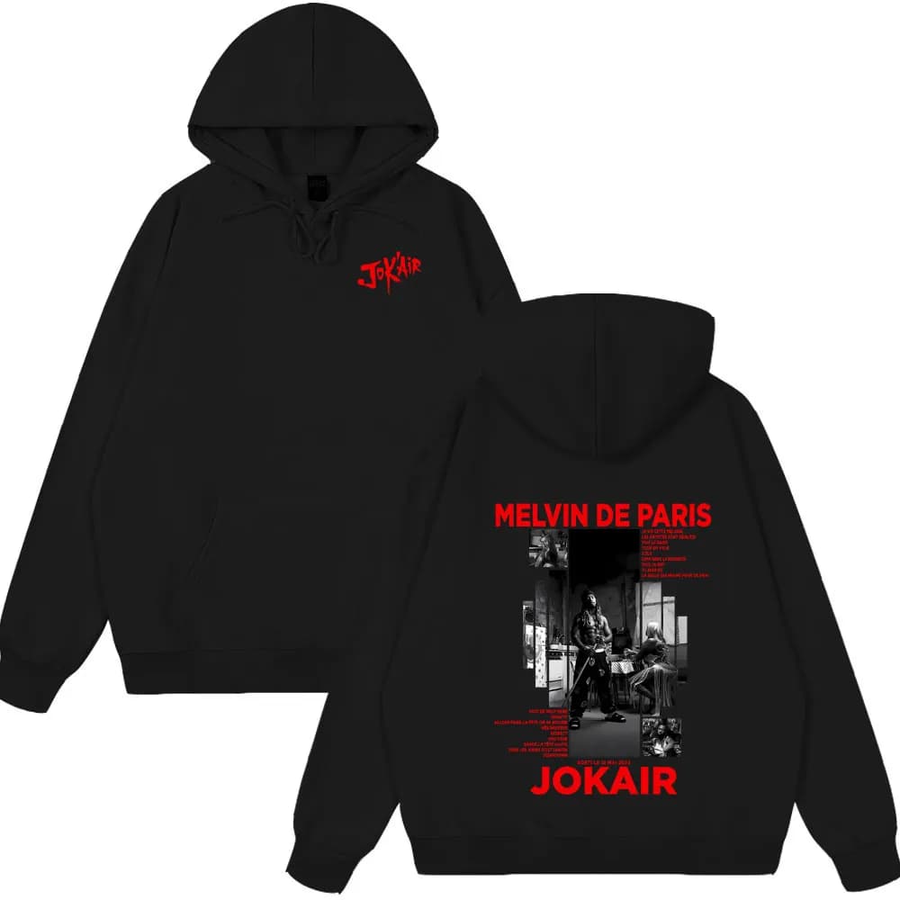 Rapper Jok'air Melvin De Paris Felpa con cappuccio grafica Uomo Donna Hip Hop Streetwear Moda Top Musica pop Felpe con cappuccio Casual Felpe vintage