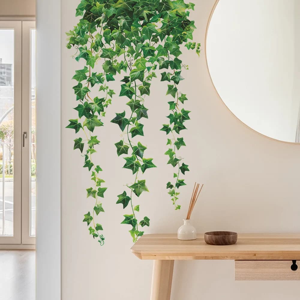 Set da 2 fogli adesivi murali a vite appesi foglie di edera sempreverde adesivi murali camera da letto soggiorno divano TV sfondo wall art decor