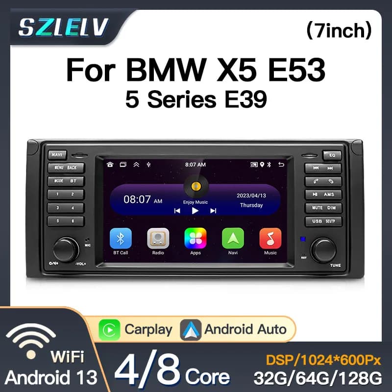 For BMW Series 5 E39 X5 E53 M5 1996-2004 Autoradi Multimedia Reader 7 inch Android 13 Carplay GPS Navigation Audio Stereo BT