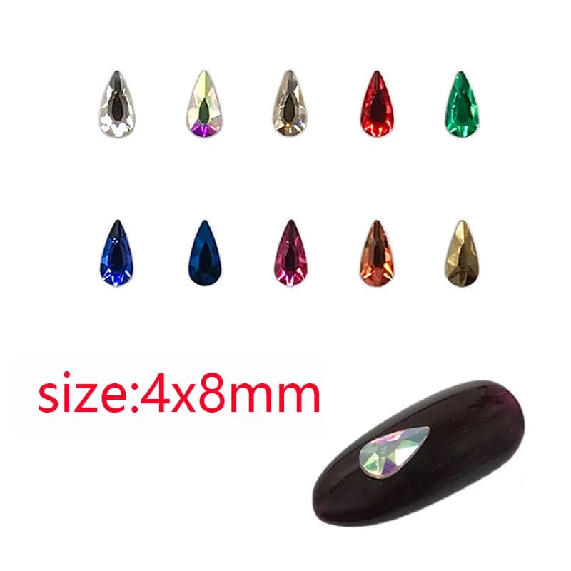 30/100 Pz Nail Art Strass 4x8mm Goccia D'acqua Flatback Cristallo di Vetro Diamante Lucido Per Manicure Decorazione FAI DA TE Accessori