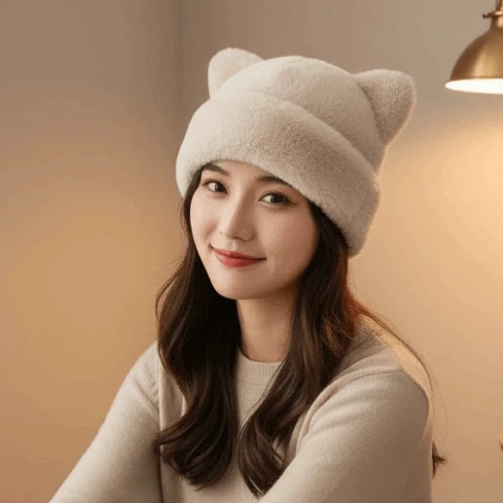 Versatile imitation mink fur cap ear leopard Korean style soft plush bear hat all-fly elastic cap without tense for girls