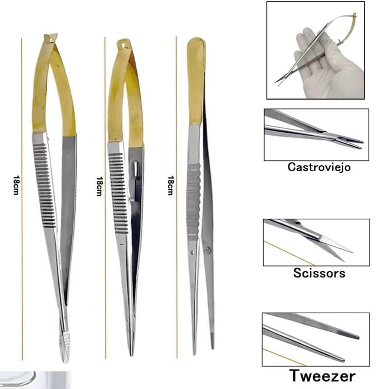 Pinze per impianti ortodontici dentali da 18 cm Pinzette in acciaio inossidabile Castroviejo Porta aghi Forbici chirurgiche Strumenti di laboratorio dentale