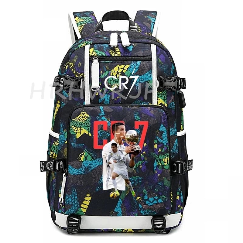 Camouflage CR7 Backpack USB High School Girls Boy School Bag For Teens Simple Multi Pockets Travel Capacity Men Hikking Backpack